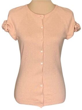 Vintage Moschino Knit Top Sz M Pink Wool Cashmere Short Sleeve Feminine Luxury